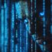 A close-up of a person's face partially obscured by streams of glowing blue binary code, evoking the world of DeepSeek. Their intense eyes emit a bright blue light, enhancing the futuristic, digital impression reminiscent of ChatGPT's cybernetic realm. The scene is shrouded in dark mystery. | GRAMHIR