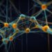 Abstract visualization of a neural network with interconnected web-like structures in blue and orange, set against a dark background, resembling synapses or networked nodes. | GRAMHIR